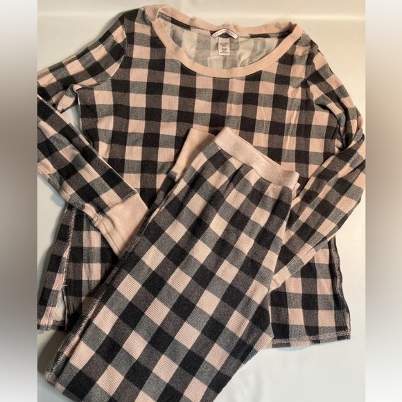 Victoria secret Womens pink black plaid thermal Pajama set small - Picture 1 of 2